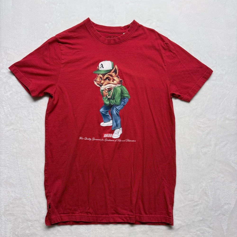 AKOO Mens‎ Red Graphic T Shirt Medium Fox Character Cartoon Streetwear